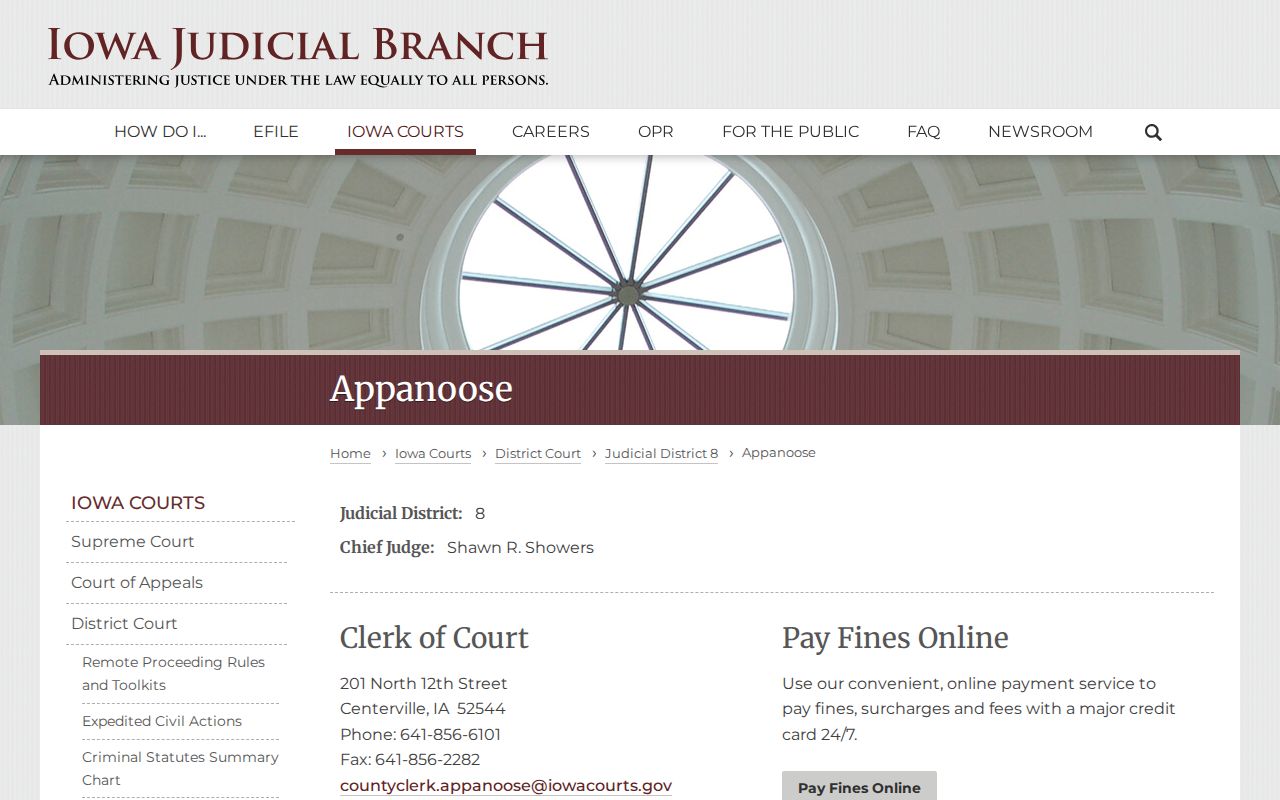Appanoose County bench warrant Clerk of Court information