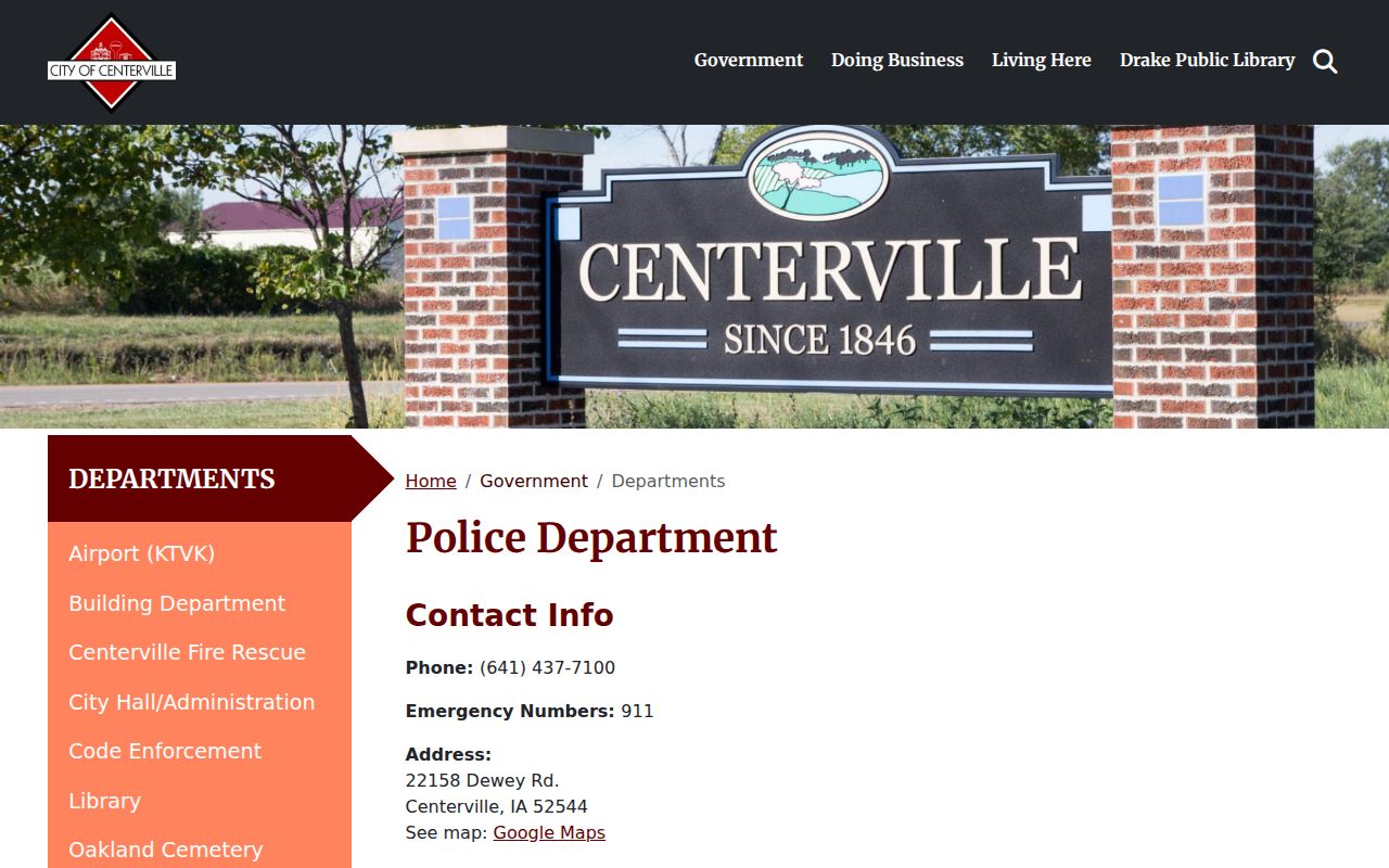 Appanoose County municipal warrant Centerville Police contact