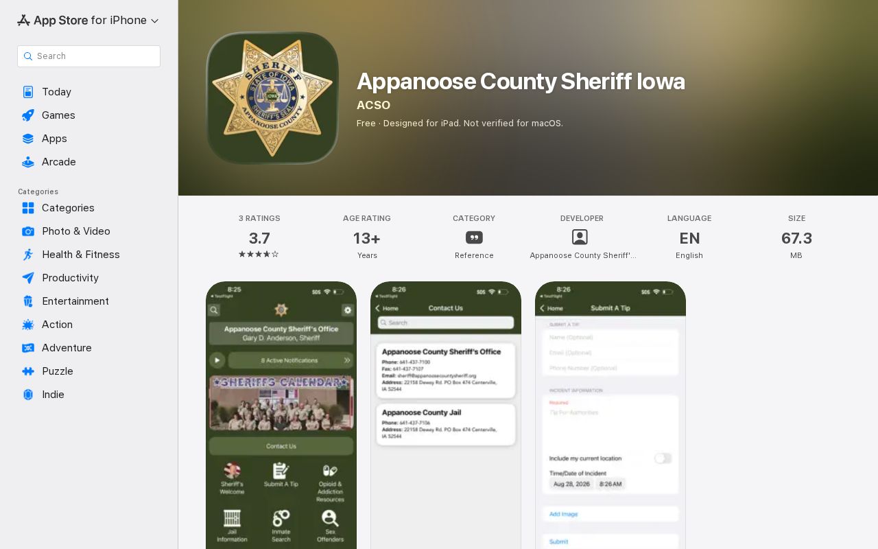 Appanoose County most wanted Sheriff app outreach on iOS