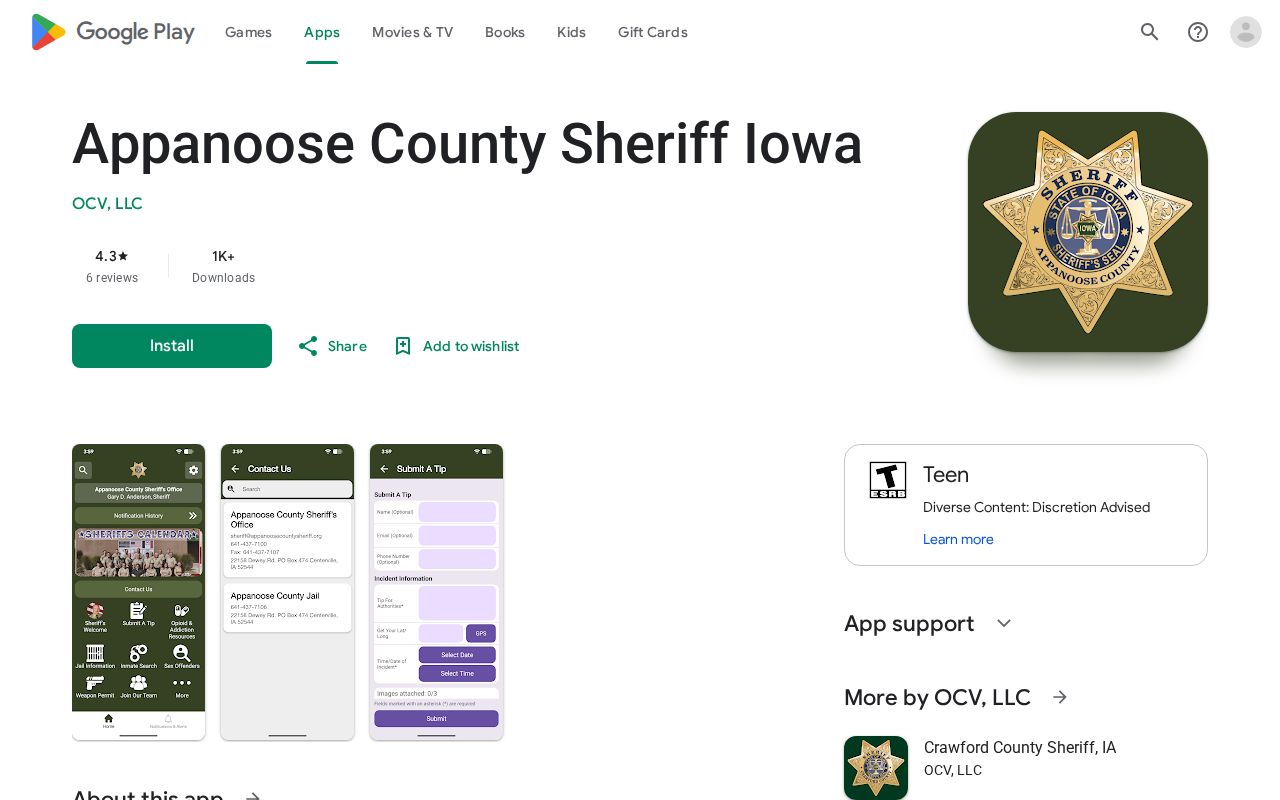 Appanoose County most wanted Sheriff app outreach on Android