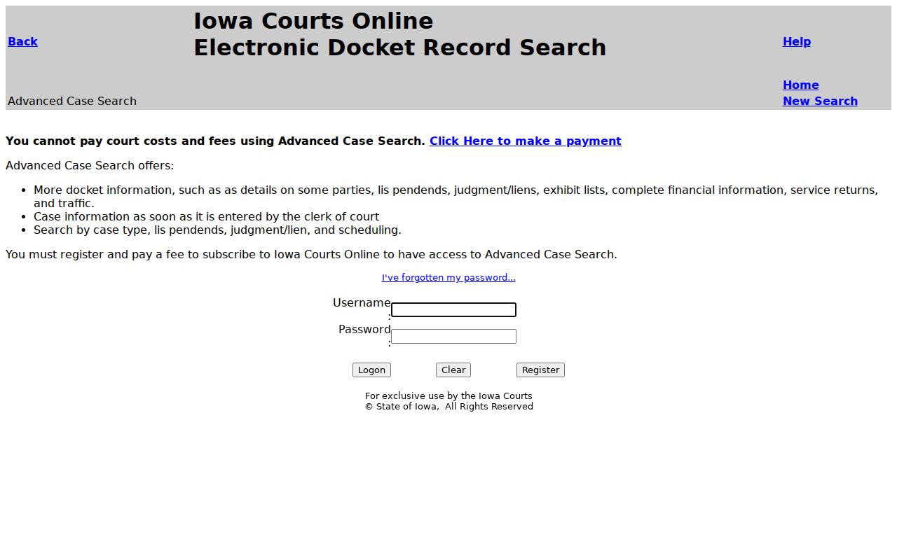 Appanoose County warrant records advanced case search page